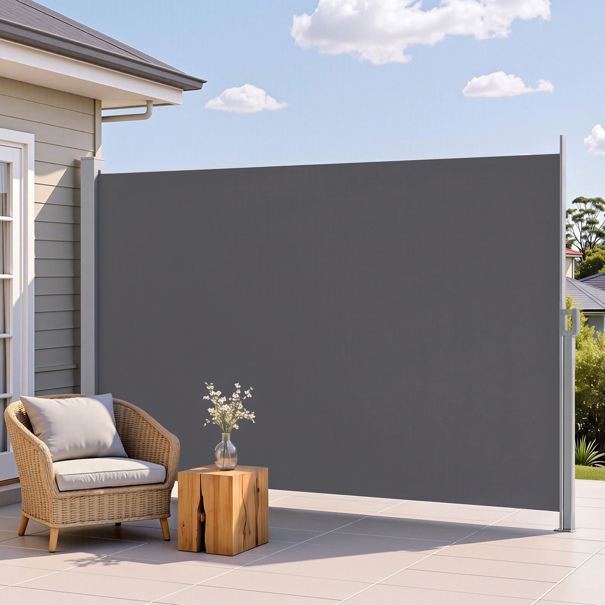 2X3.5M Side Awning Retractable Privacy Screen Outdoor Sun Shade Grey