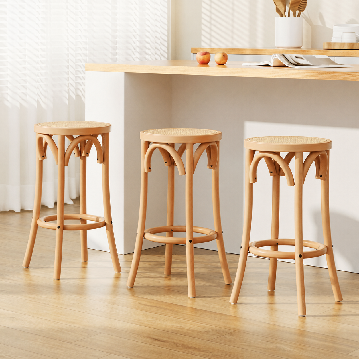 Bar Stools Set of 3 Kitchen Wooden Bar Stool Dining Chair 65cm