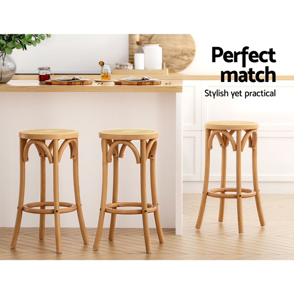 Bar Stools Set of 3 Kitchen Wooden Bar Stool Dining Chair 65cm