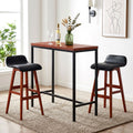 3-Piece Industrial Bar Table and Stools Set with PU Leather Seats - Black Walnut