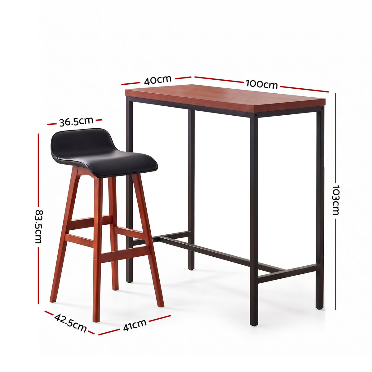 3-Piece Industrial Bar Table and Stools Set with PU Leather Seats - Black Walnut