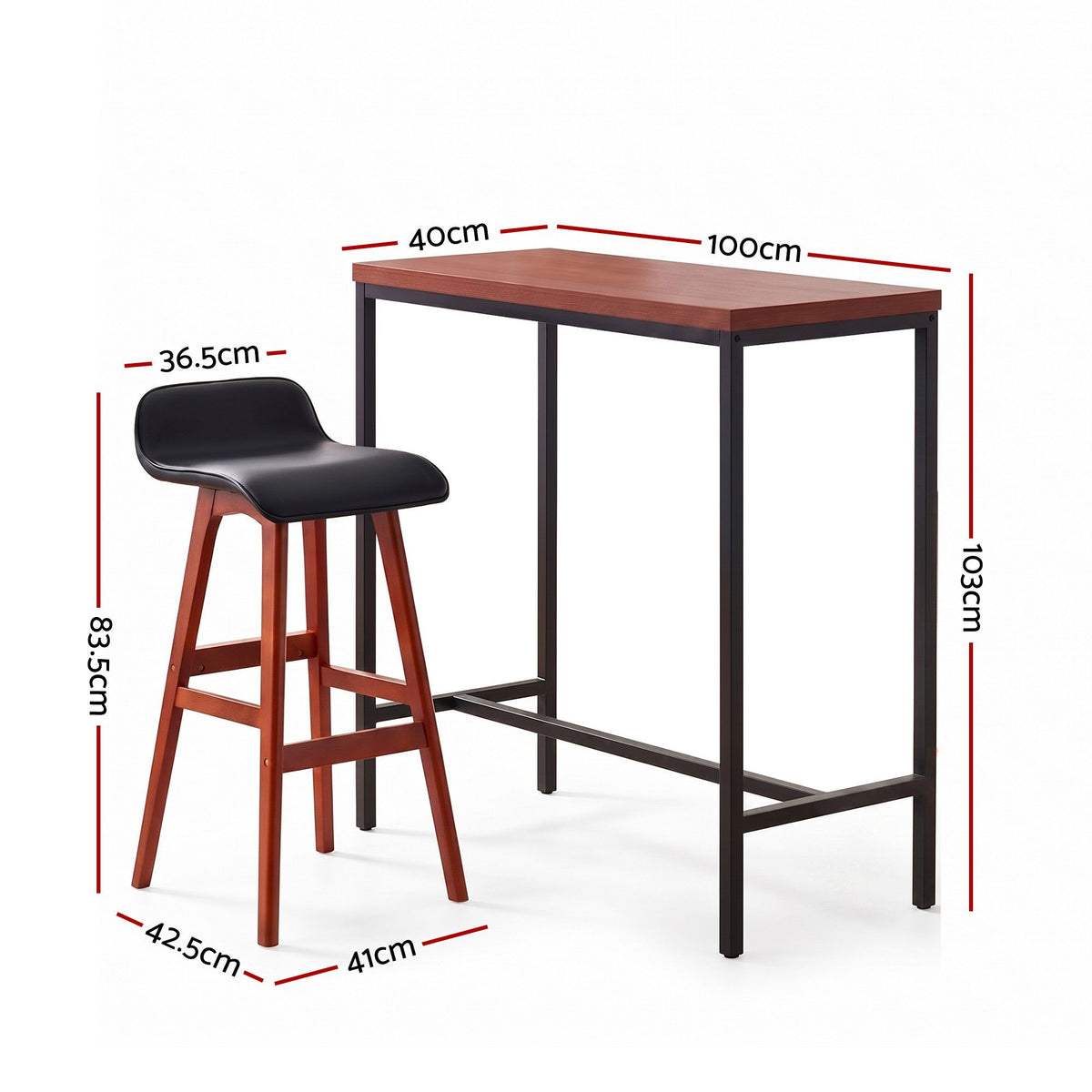 5-Piece Bar Table and Stools Set with PU Leather Seats and MDF Tabletop - Black Walnut