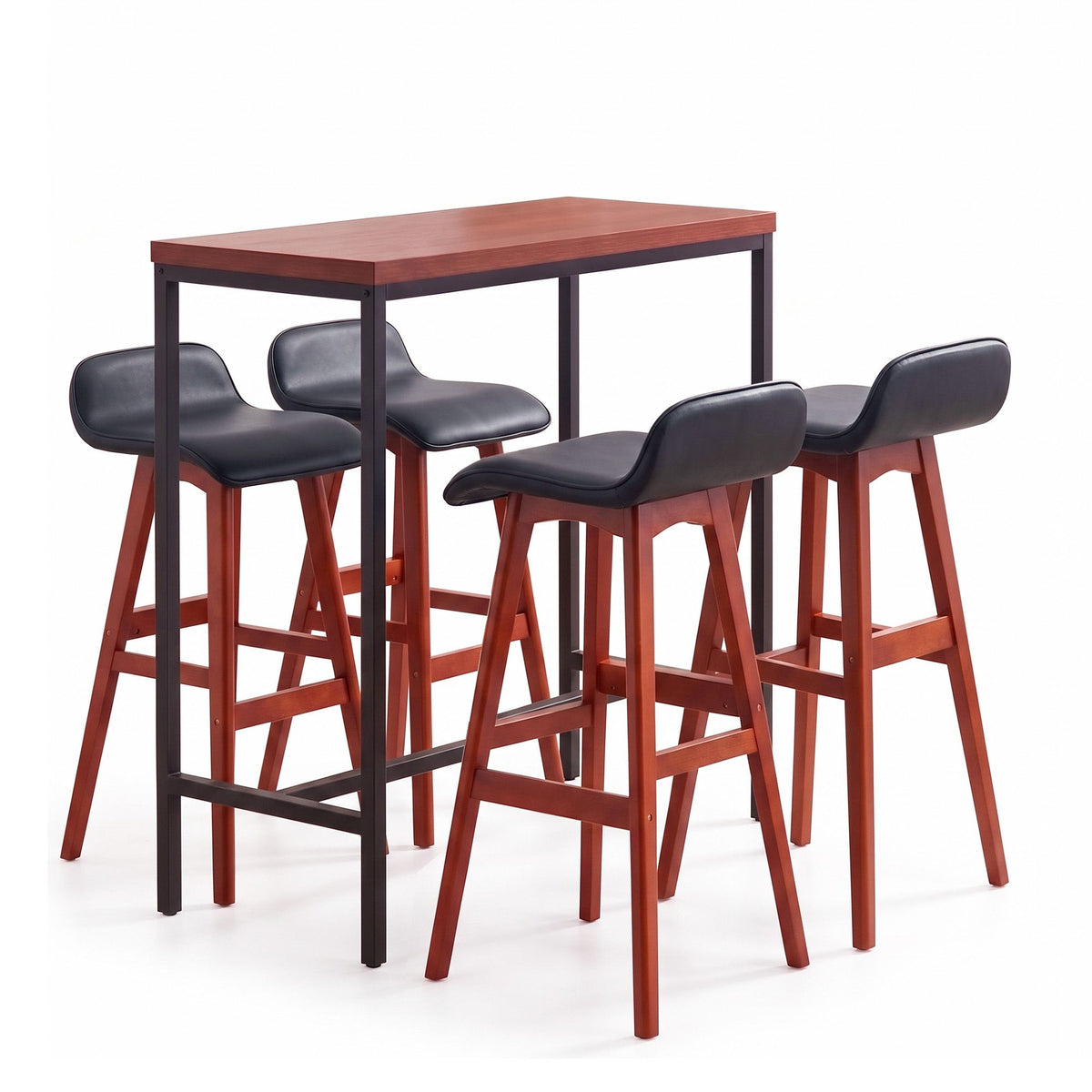 5-Piece Bar Table and Stools Set with PU Leather Seats and MDF Tabletop - Black Walnut