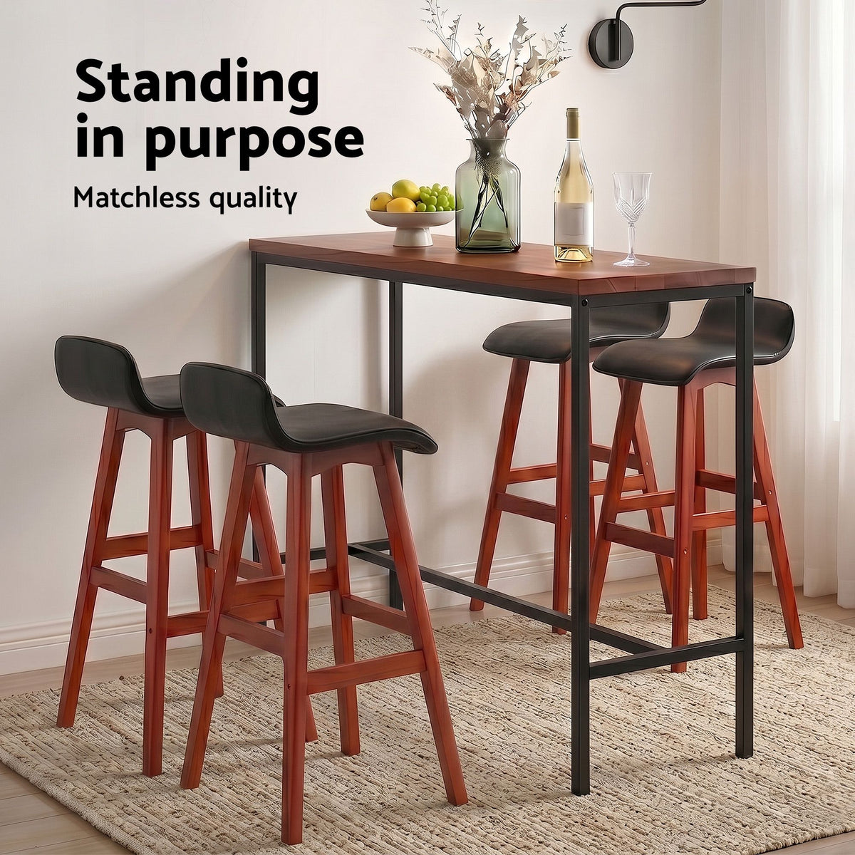 5-Piece Bar Table and Stools Set with PU Leather Seats and MDF Tabletop - Black Walnut
