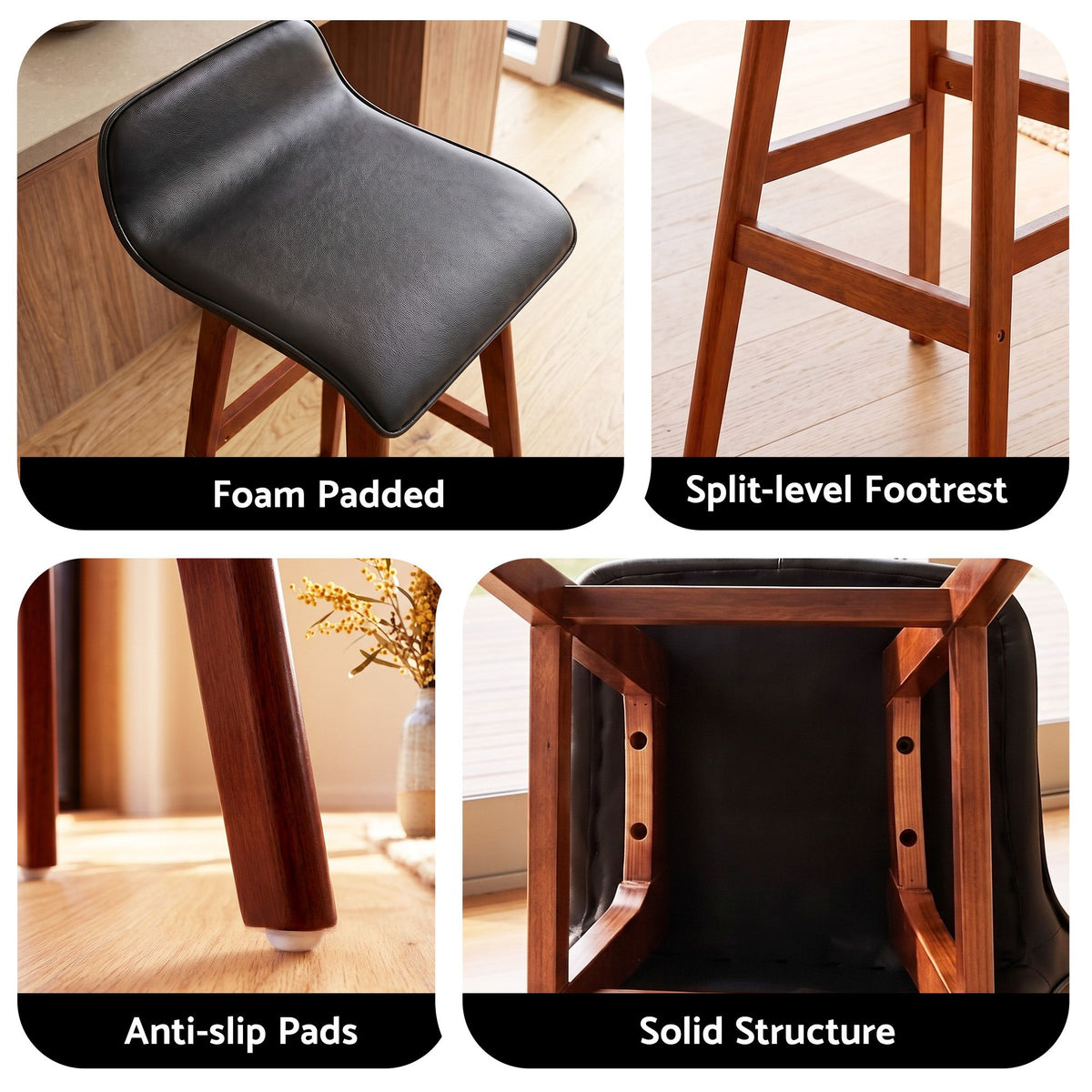 5-Piece Bar Table and Stools Set with PU Leather Seats and MDF Tabletop - Black Walnut