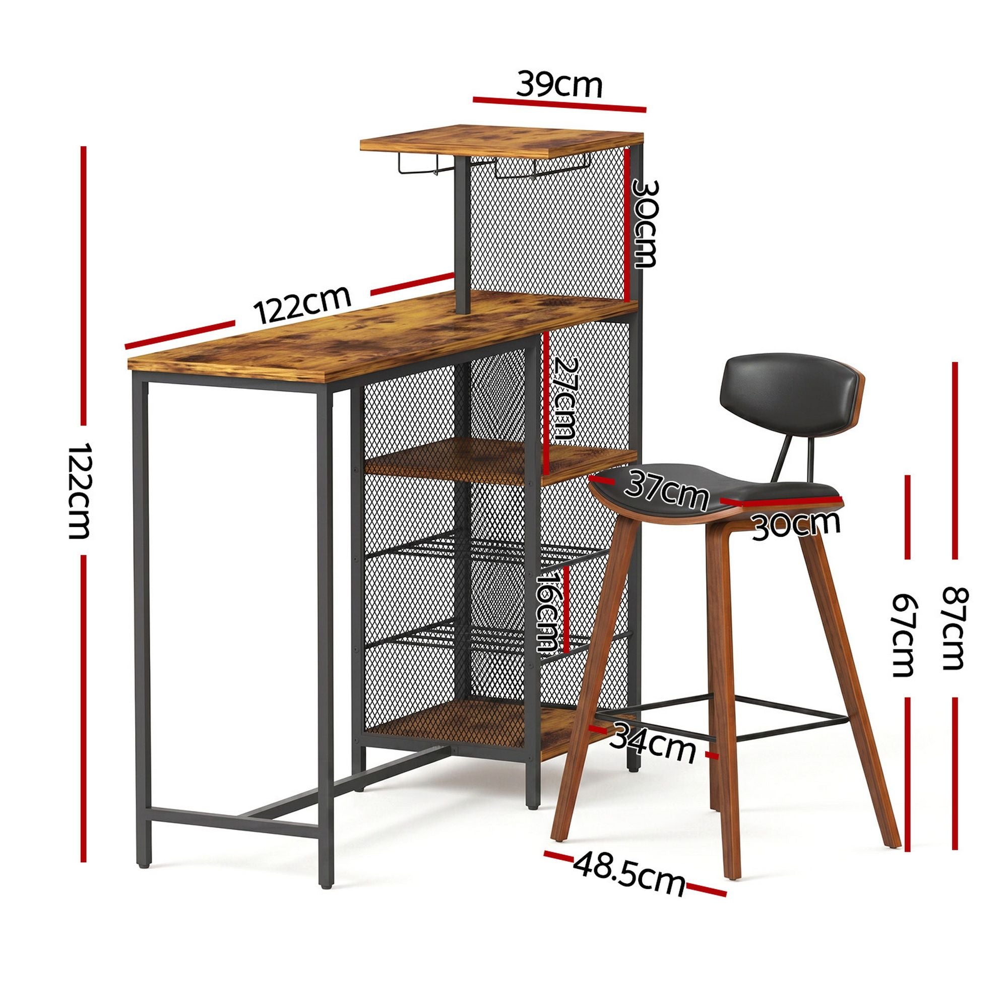 3-Piece Solid Wood Bar Table and Stools Set for Kitchen and Cafe - Walnut