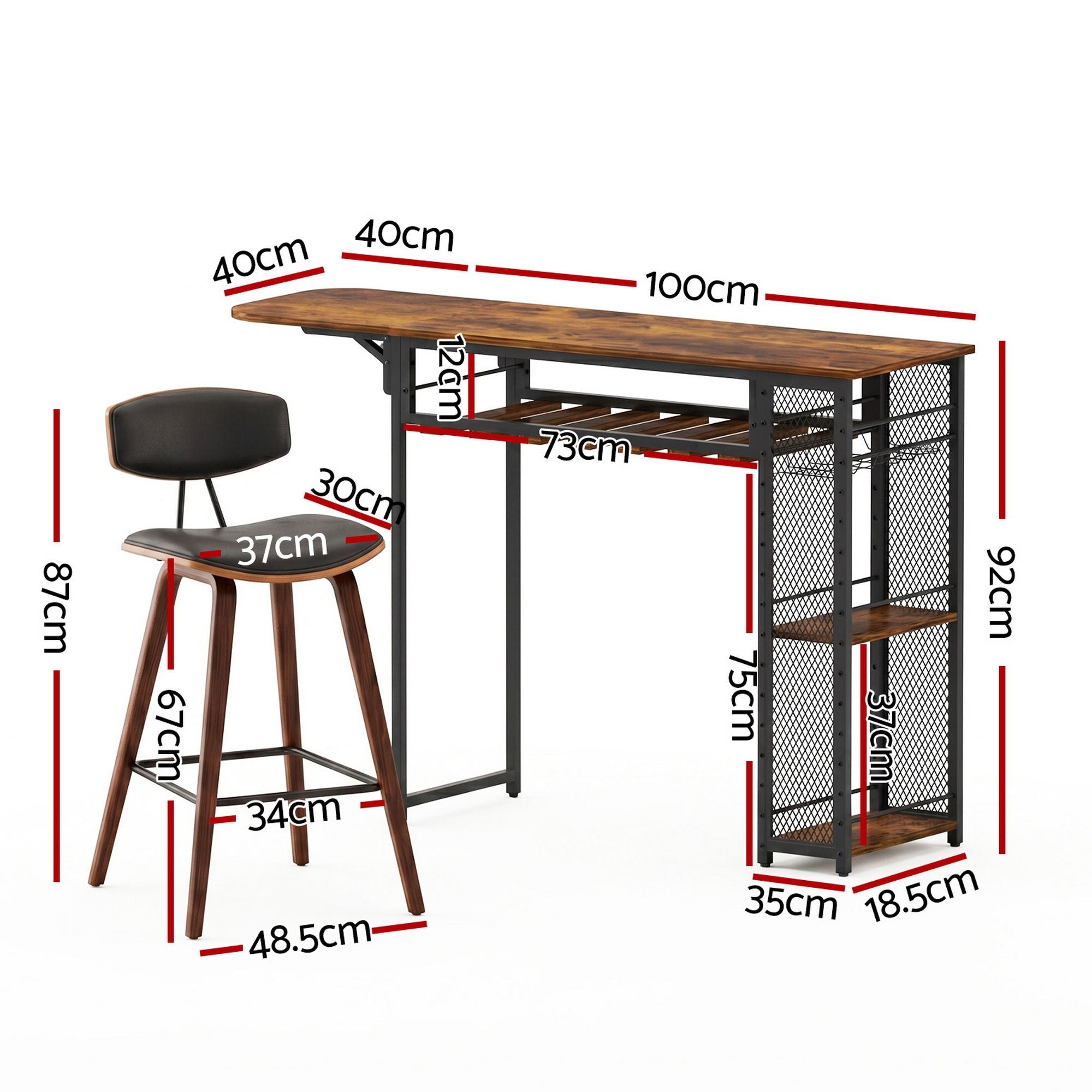 3PCS Solid Wood Bar Table and Stools Set for Kitchen Dining Cafe Pub - Walnut