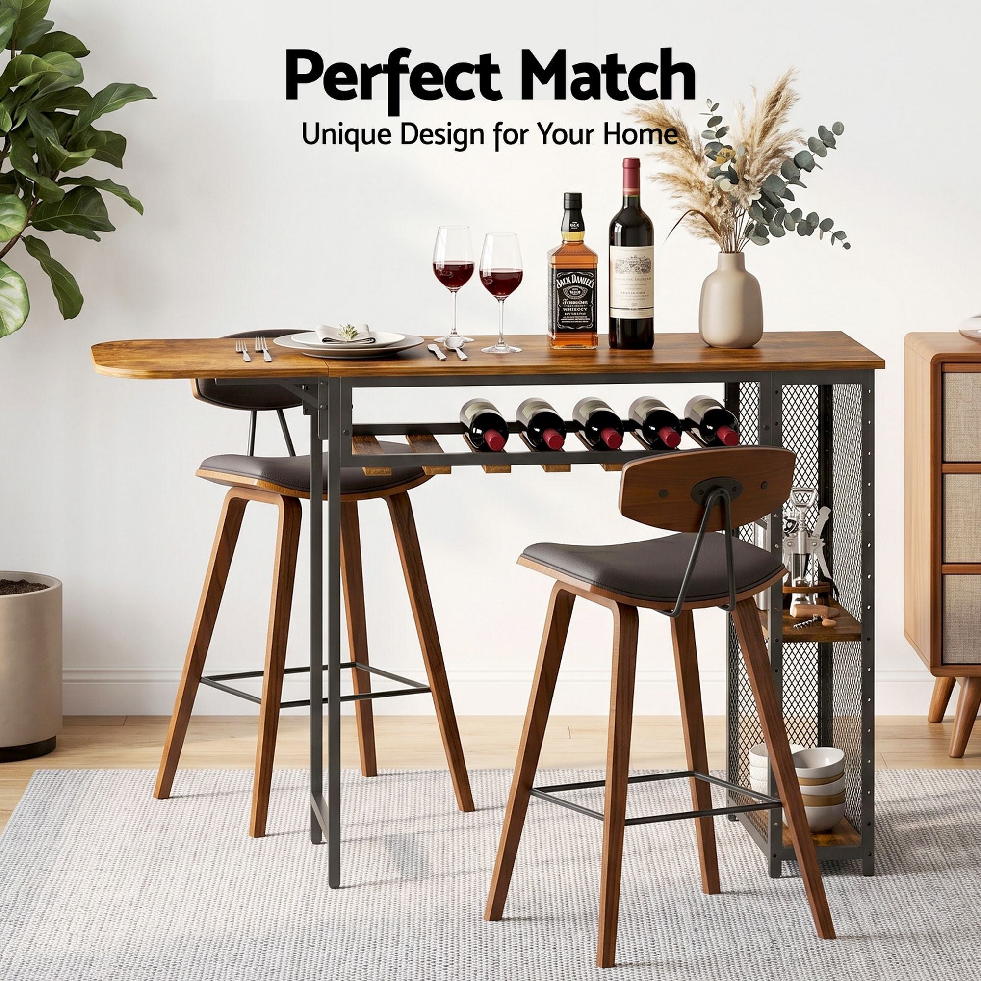 3PCS Solid Wood Bar Table and Stools Set for Kitchen Dining Cafe Pub - Walnut