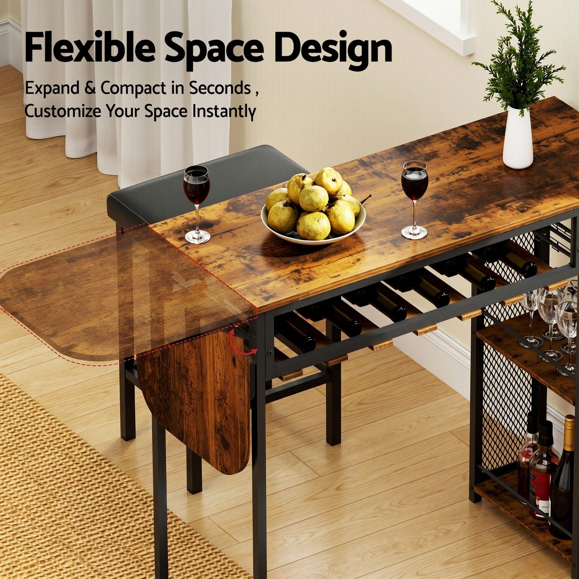 3PCS Solid Wood Bar Table and Stools Set for Kitchen Dining Cafe Pub - Walnut