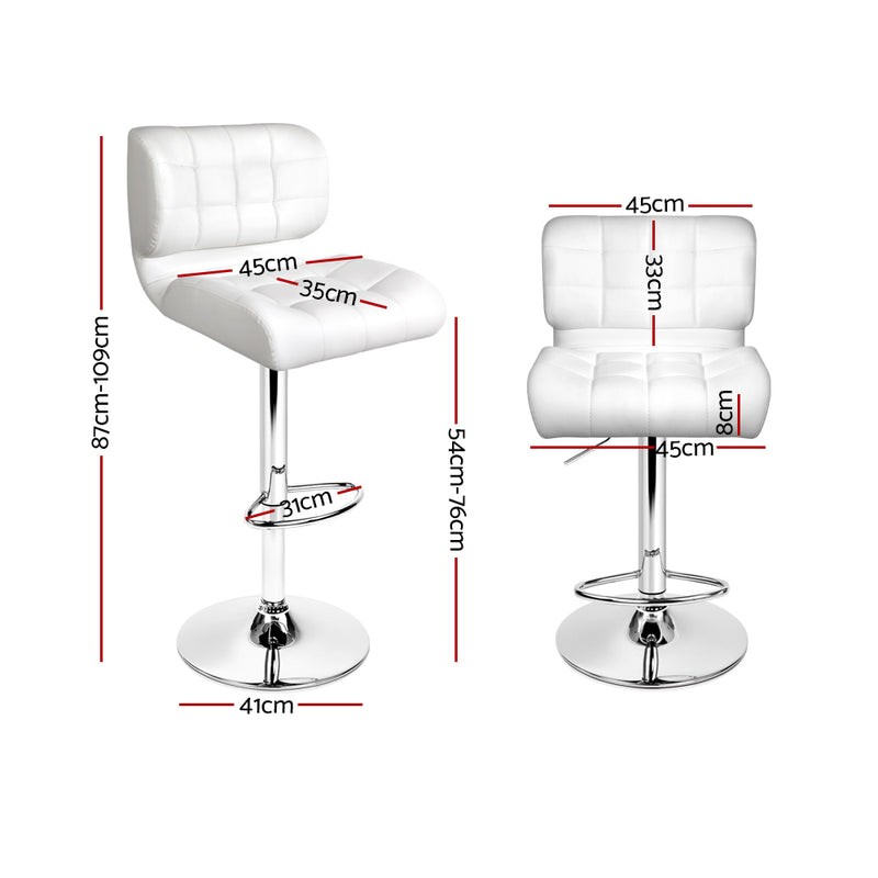 Set of 4 PU Leather Gas Lift Bar Stools - White and Chrome