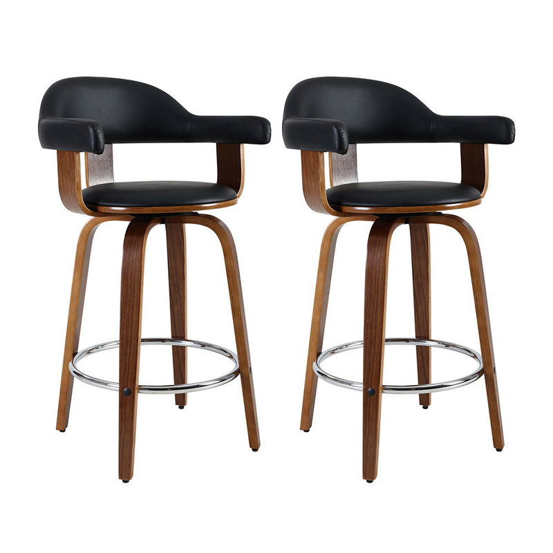 2 x PU Leather Wooden Swivel Bar Stools