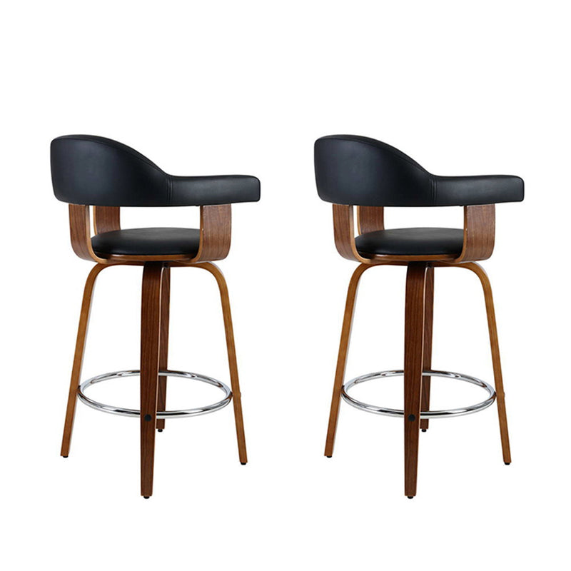 2 x PU Leather Wooden Swivel Bar Stools