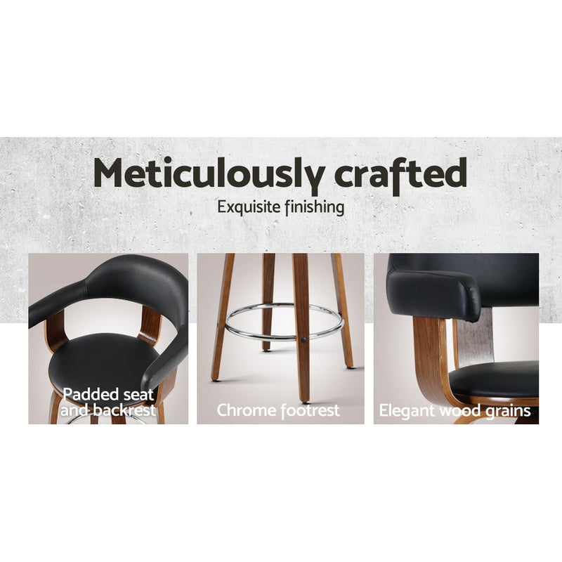 2 x PU Leather Wooden Swivel Bar Stools