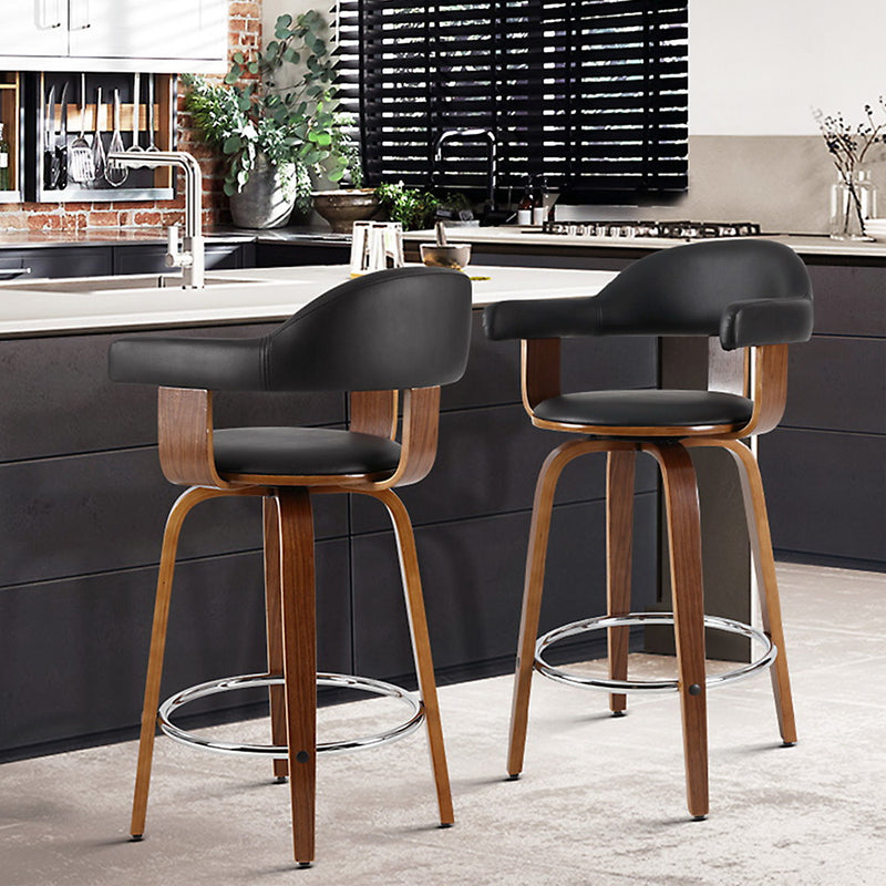 2 x PU Leather Wooden Swivel Bar Stools