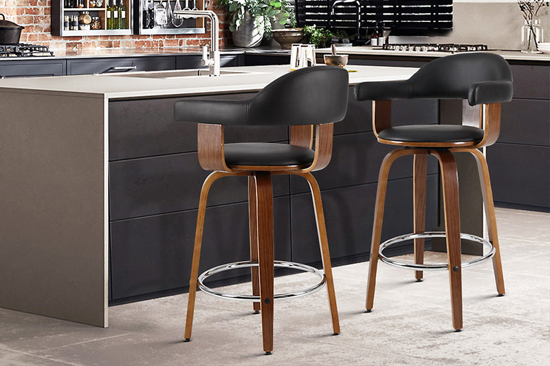 2 x PU Leather Wooden Swivel Bar Stools