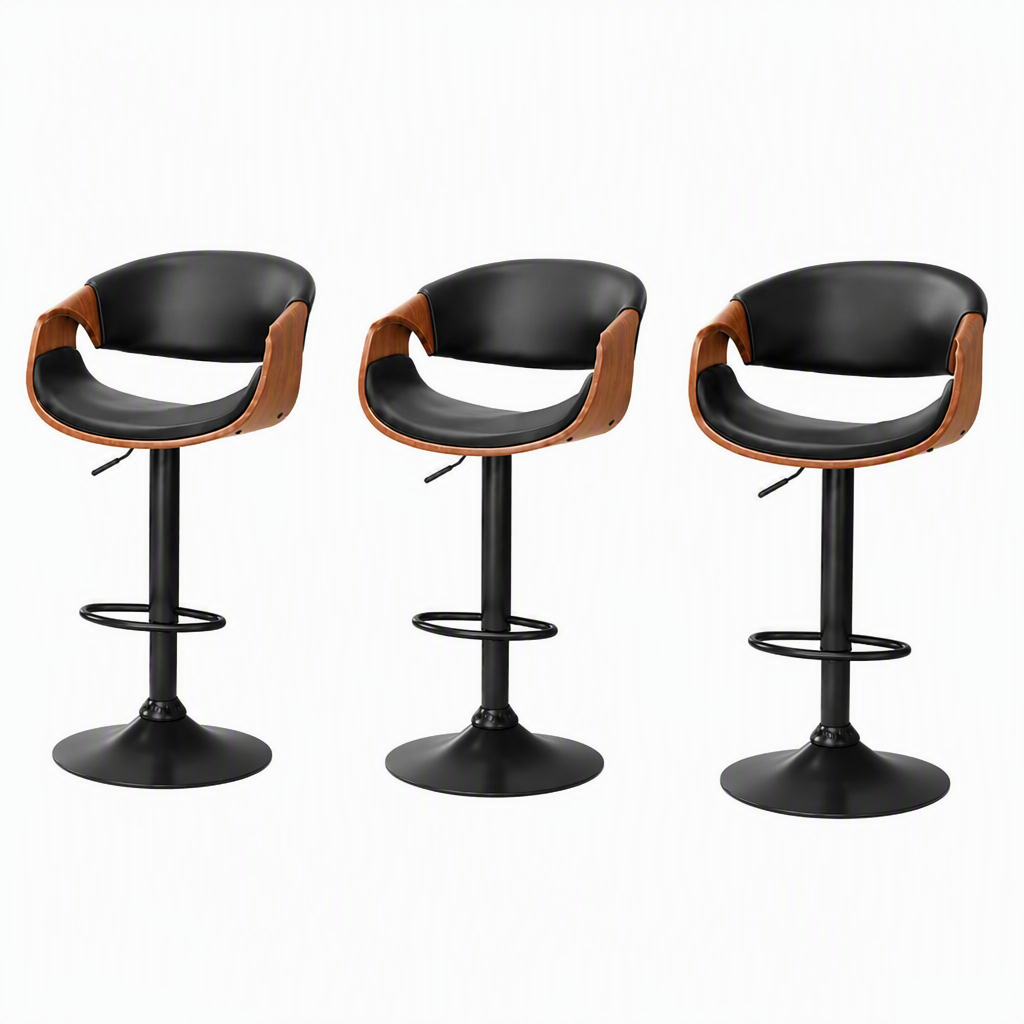 Bar Stools X3 Kitchen Counter Chair Gas Lift Swivel PU Ambrus Black