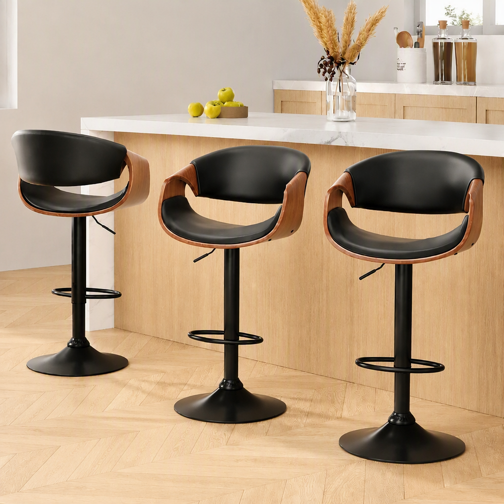 Bar Stools X3 Kitchen Counter Chair Gas Lift Swivel PU Ambrus Black
