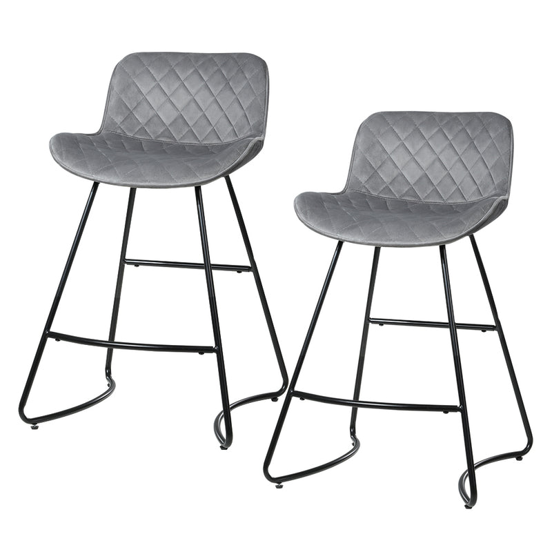 Set of 2 Flavian Velvet Bar Stools - Grey