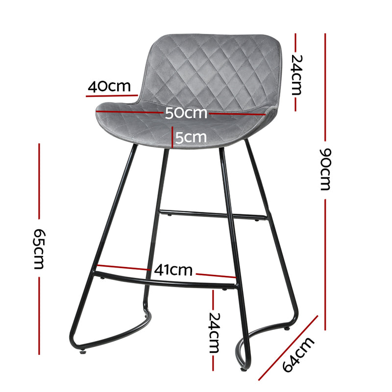 Set of 2 Flavian Velvet Bar Stools - Grey