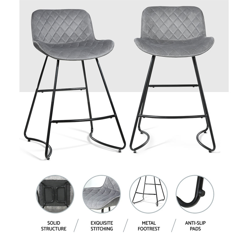 Set of 2 Flavian Velvet Bar Stools - Grey