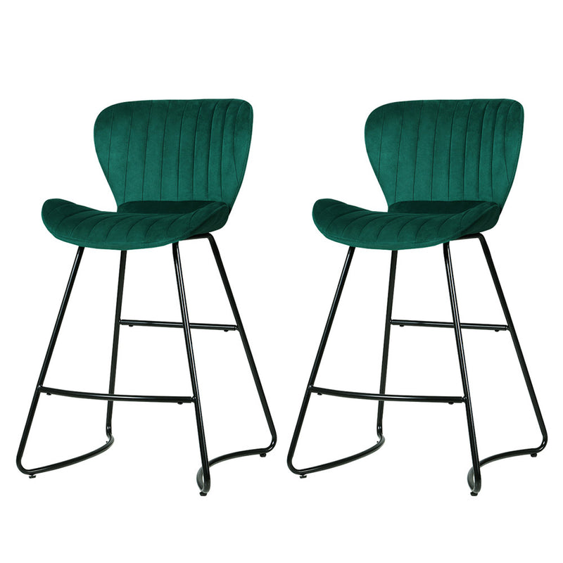 Set of 2 Kristlyn Velvet Bar Stools - Green