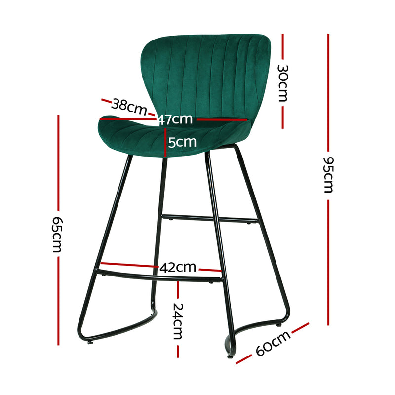 Set of 2 Kristlyn Velvet Bar Stools - Green