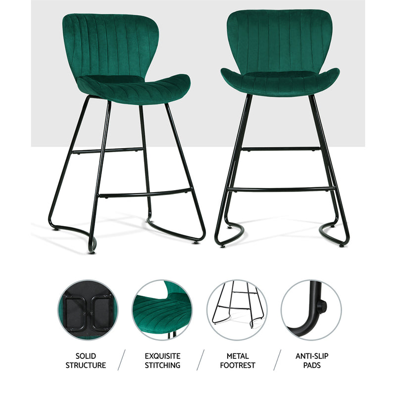 Set of 2 Kristlyn Velvet Bar Stools - Green