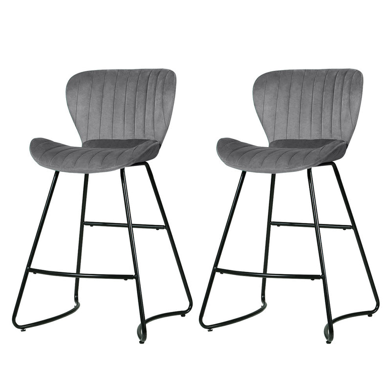 Set of 2 Kristlyn Velvet Bar Stools - Grey