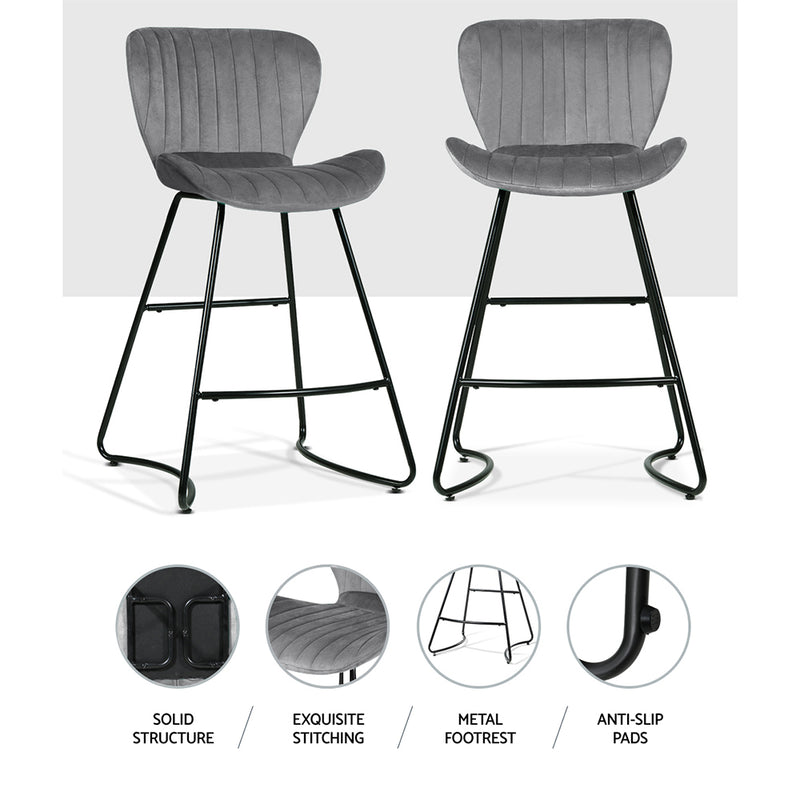 Set of 2 Kristlyn Velvet Bar Stools - Grey