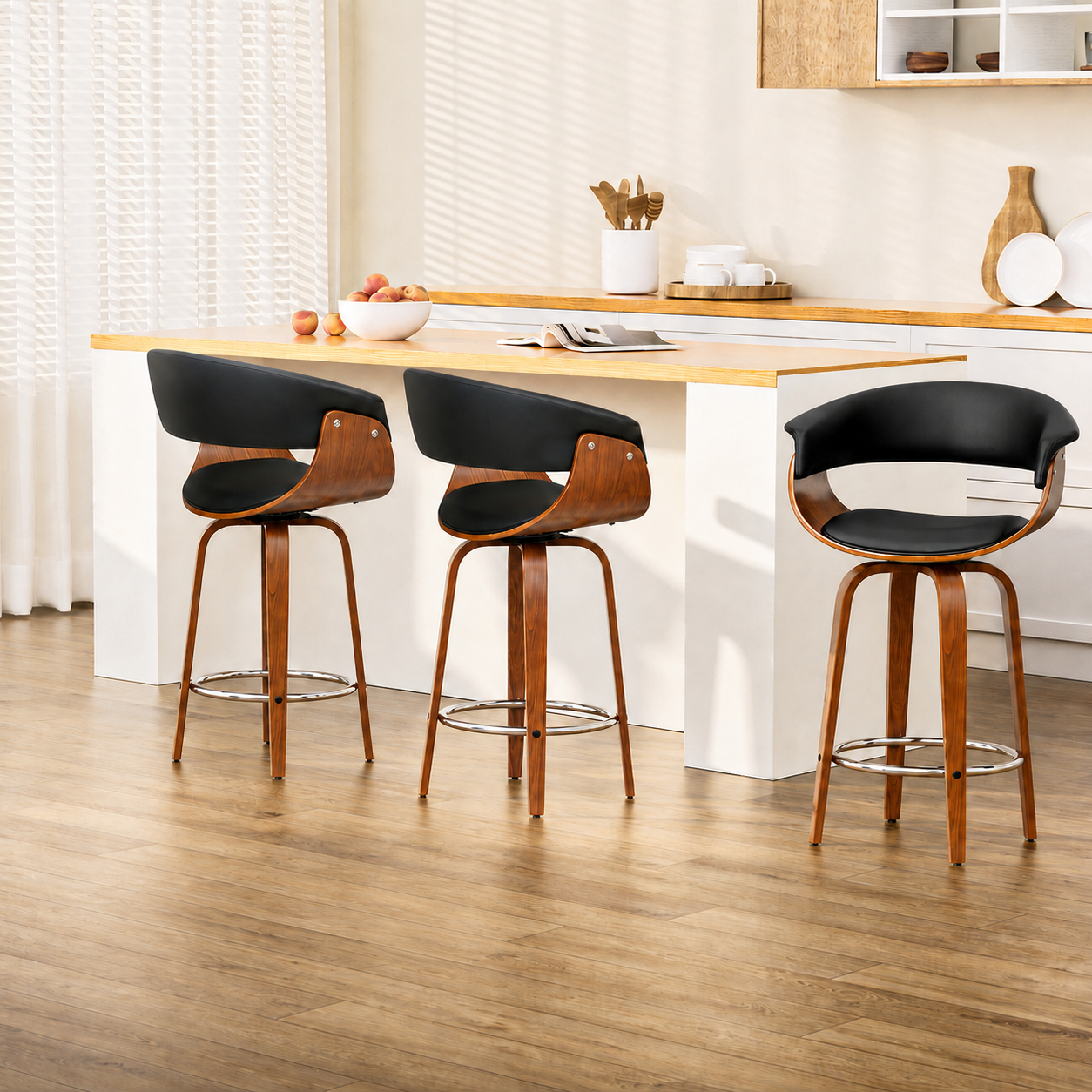 Atiss Bar Stools Set of 3 Kitchen Wooden Bar Stool Dining Chair 65cm