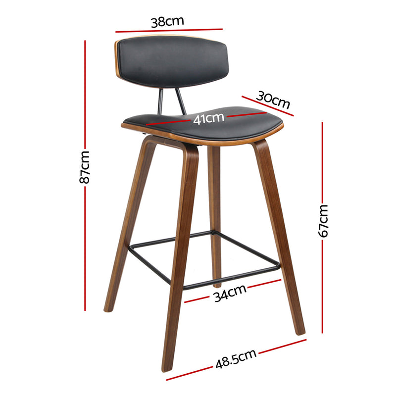 Set of 2 PU Leather Circular Footrest Bar Stools - Black