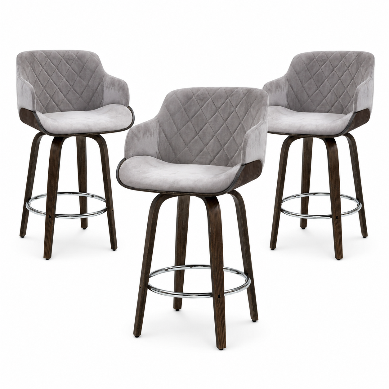 Bar Stools Set of 3 Kitchen Wooden Bar Stool Dining Chair Swivel Velvet