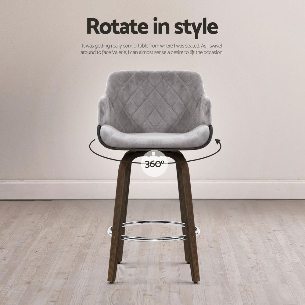 Bar Stools Set of 3 Kitchen Wooden Bar Stool Dining Chair Swivel Velvet