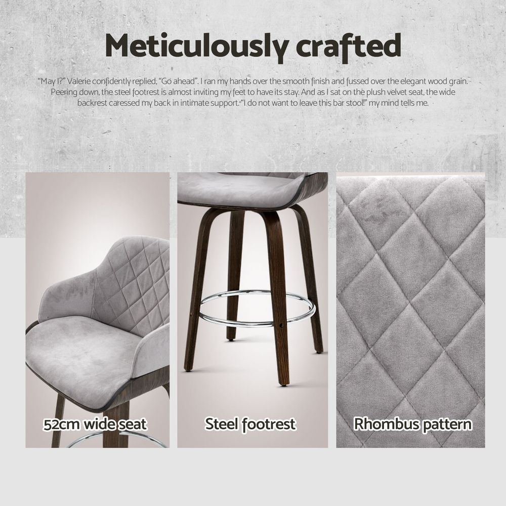 Bar Stools Set of 3 Kitchen Wooden Bar Stool Dining Chair Swivel Velvet