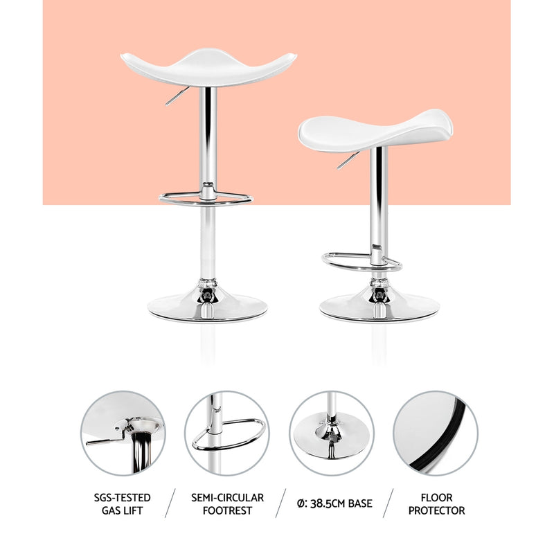 Set of 2 Gas Lift Bar Stools PU Leather - White and Chrome