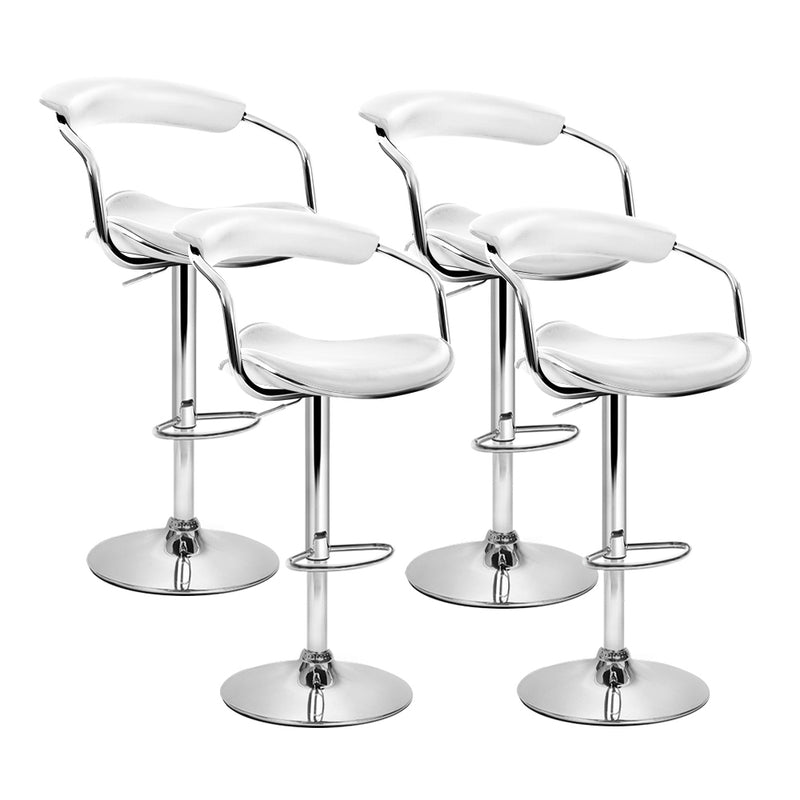 Set of 4 PU Leather Bar Stools- Chrome and White