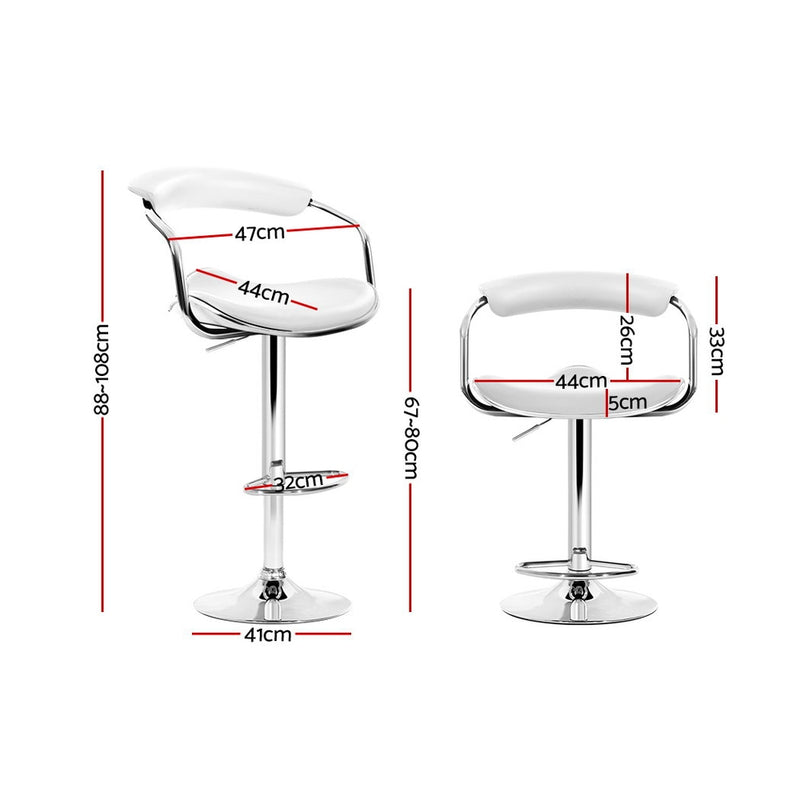 Set of 4 PU Leather Bar Stools- Chrome and White