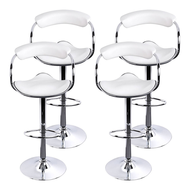 Set of 4 PU Leather Bar Stools- Chrome and White