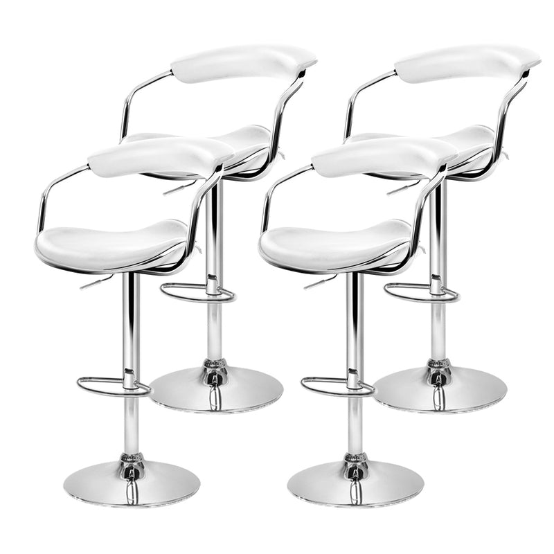 Set of 4 PU Leather Bar Stools- Chrome and White