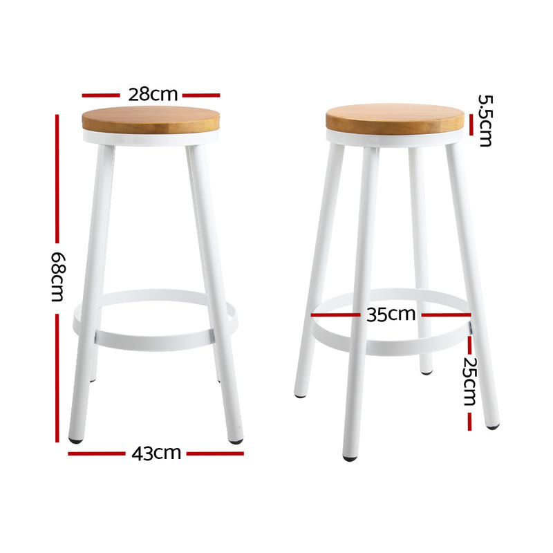 Set of 2 Wooden Stackable Bar Stools - White and Wood