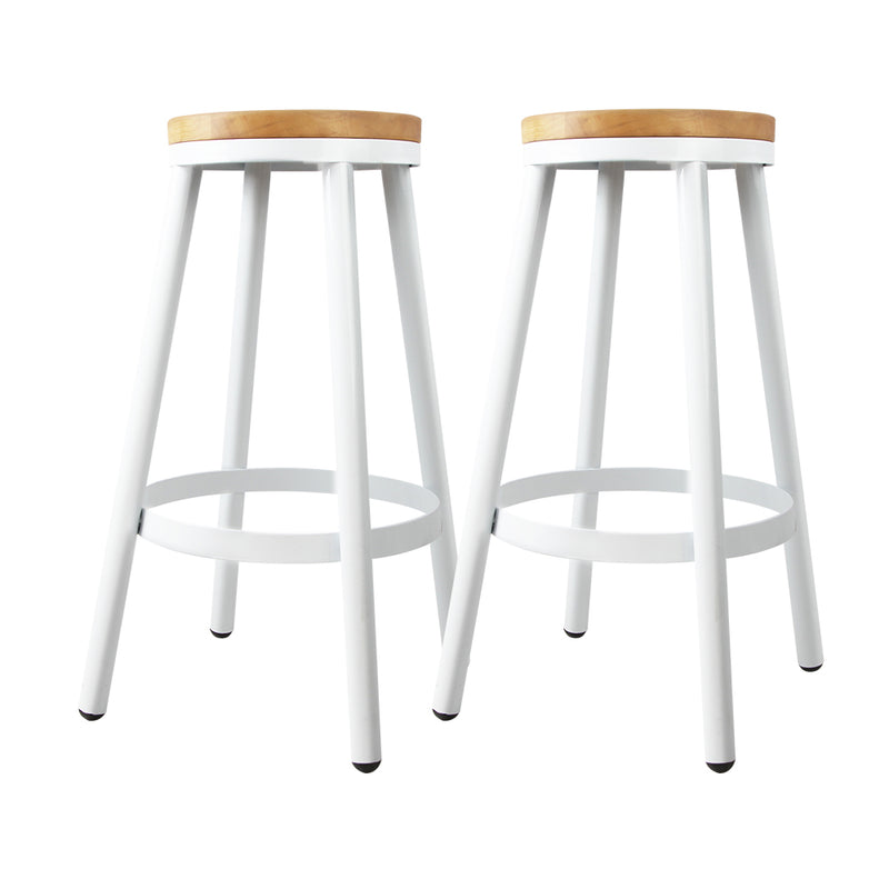 Set of 2 Wooden Stackable Bar Stools - White and Wood