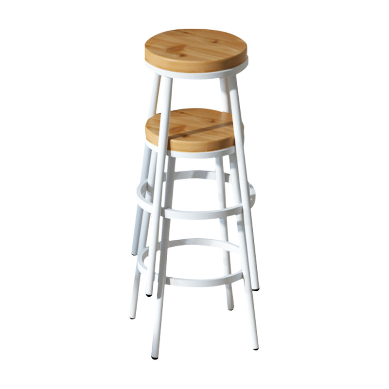 Set of 2 Wooden Stackable Bar Stools - White and Wood