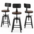 3x Bar Stool Swivel Industrial Counter Barstools 63-79cm Seat Height Adjustable Metal Legs
