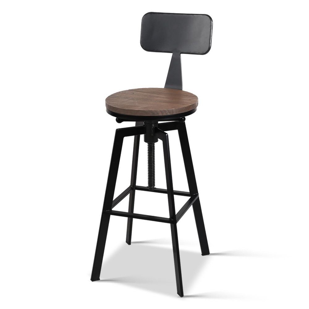 3x Bar Stool Swivel Industrial Counter Barstools 63-79cm Seat Height Adjustable Metal Legs
