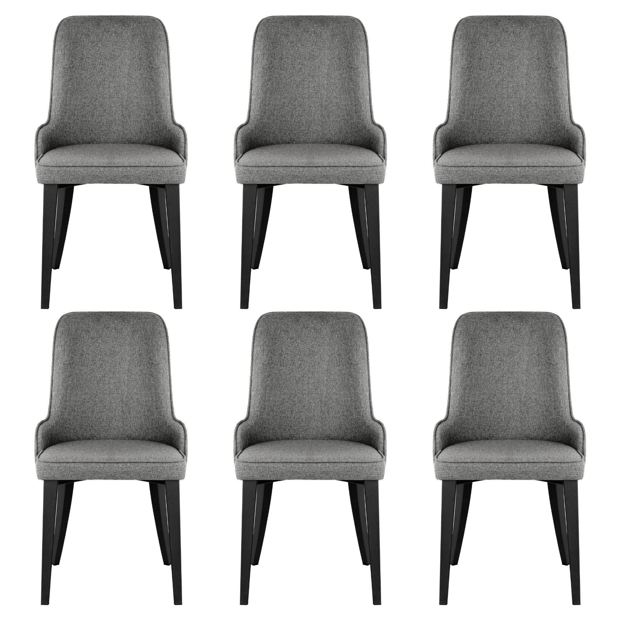 Set of 6 Domus Linen Fabric Dining Chairs with Steel Legs - Grey