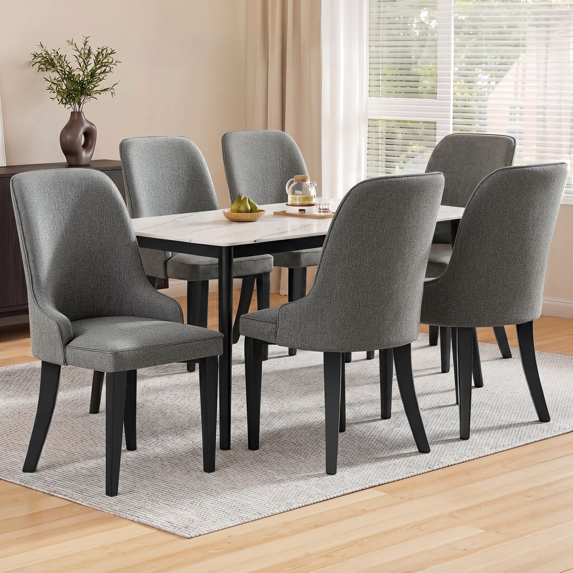 Set of 6 Domus Linen Fabric Dining Chairs with Steel Legs - Grey
