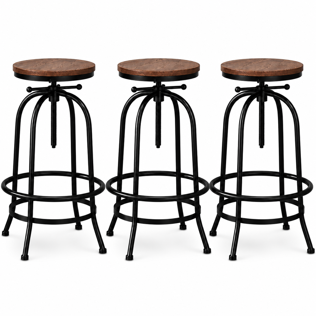 3x Bar Stool Backless Swivel Counter Barstools 70-90cm Seat Height Adjustable Industrial