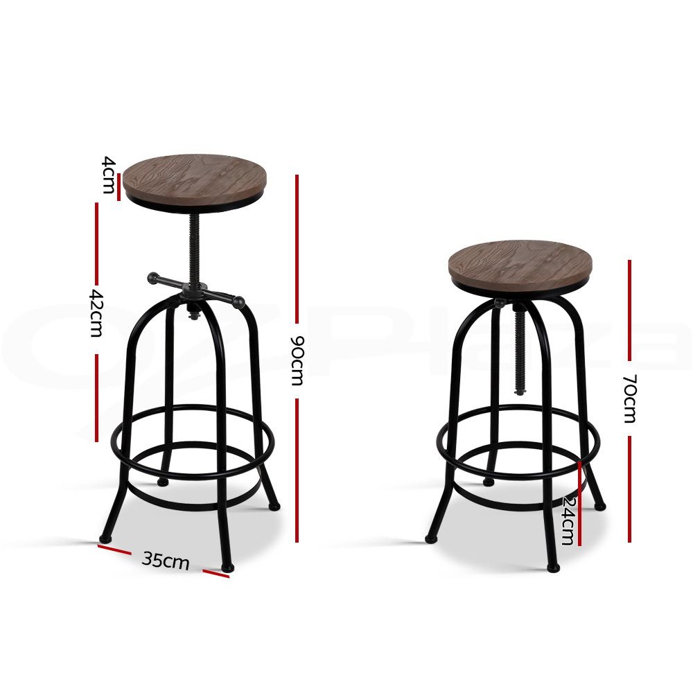 3x Bar Stool Backless Swivel Counter Barstools 70-90cm Seat Height Adjustable Industrial