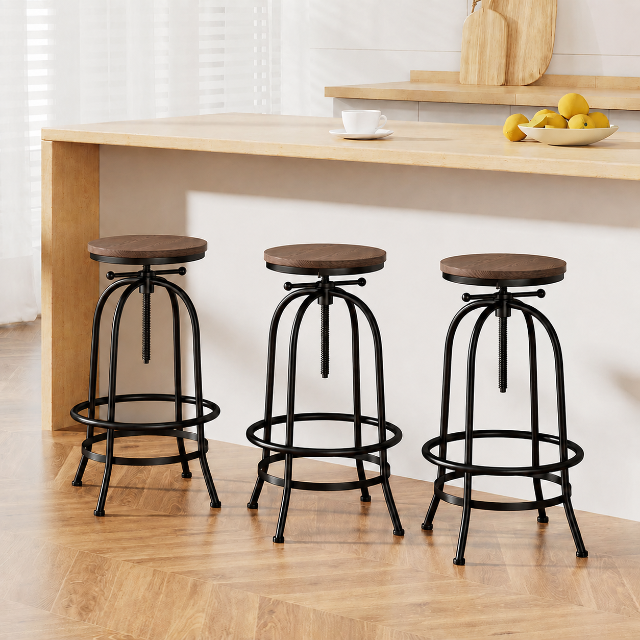 3x Bar Stool Backless Swivel Counter Barstools 70-90cm Seat Height Adjustable Industrial