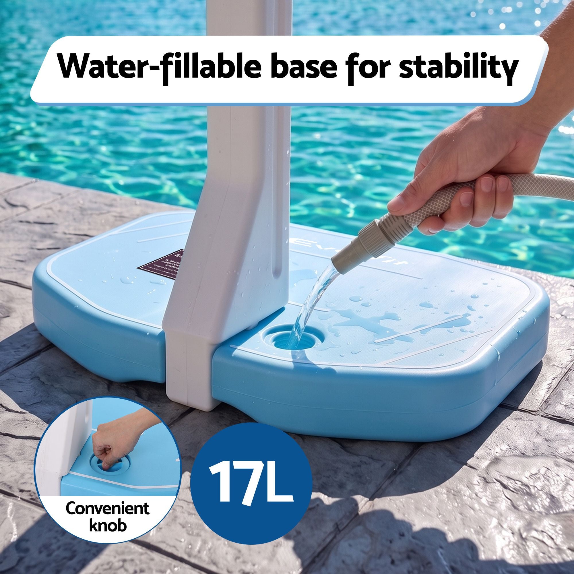 2 in 1 Pool Basketball Hoop Volleyball Net Set Water Sports Game Combo Weighted Base Blue